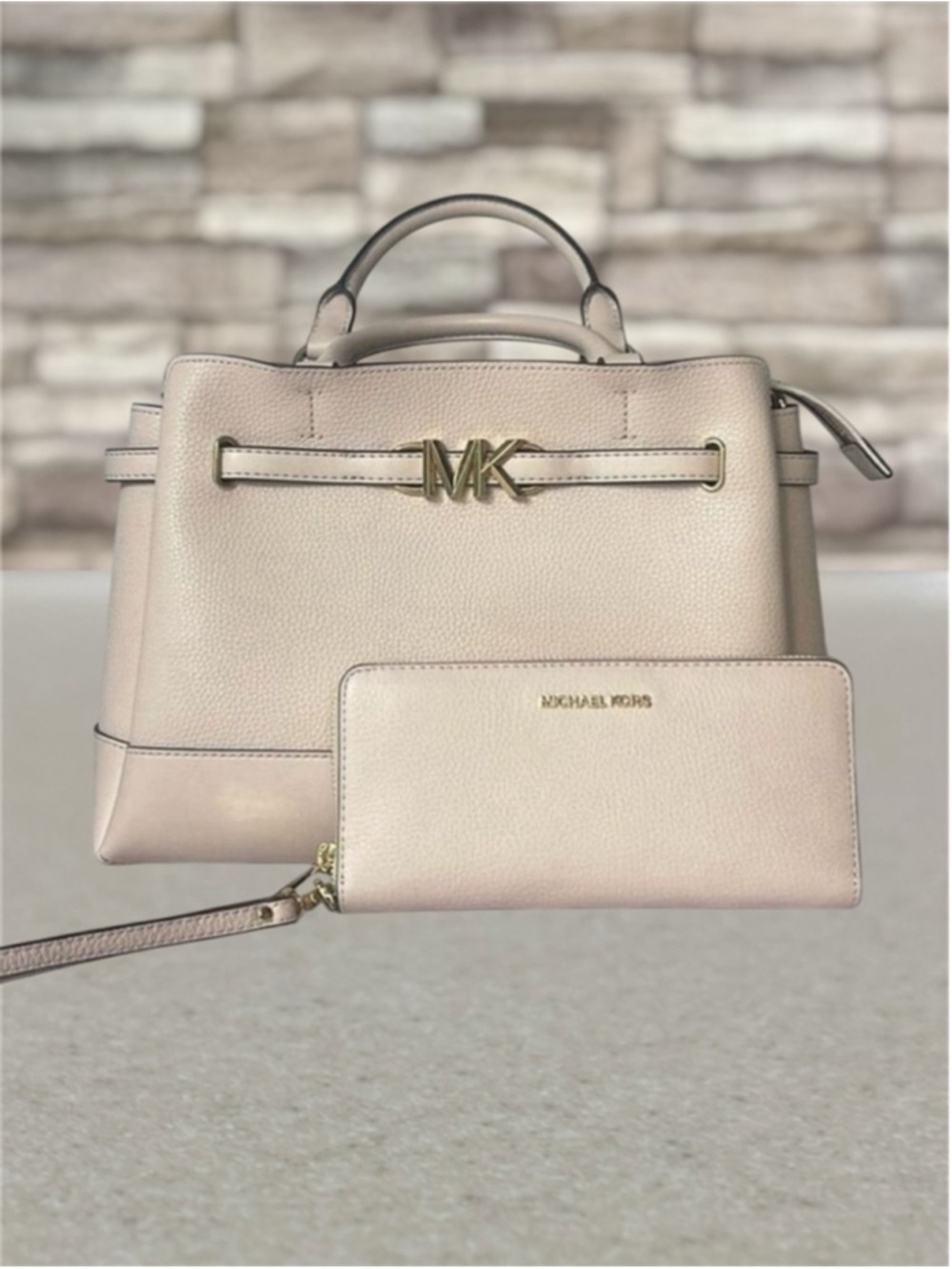 Michael Kors Reed Large CZ Belted Satchel & Matching Wallet Powder Blush Pink